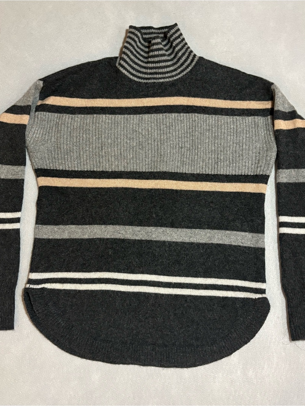 Autumn Cashmere XS 100% Cashmere Striped Turtleneck Quiet Luxury Sweater Soft - Picture 3 of 9